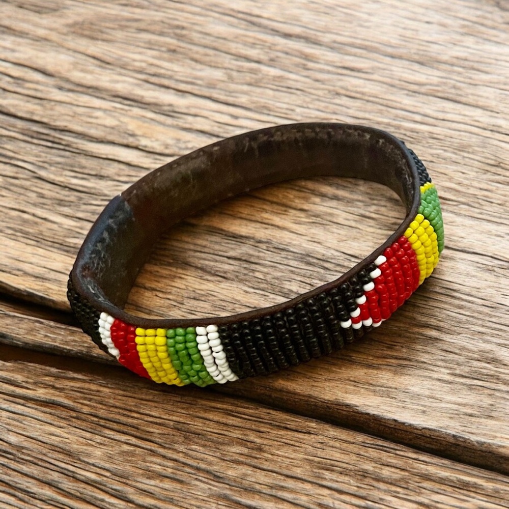 Handcrafted Native American Bracelet Red White Green